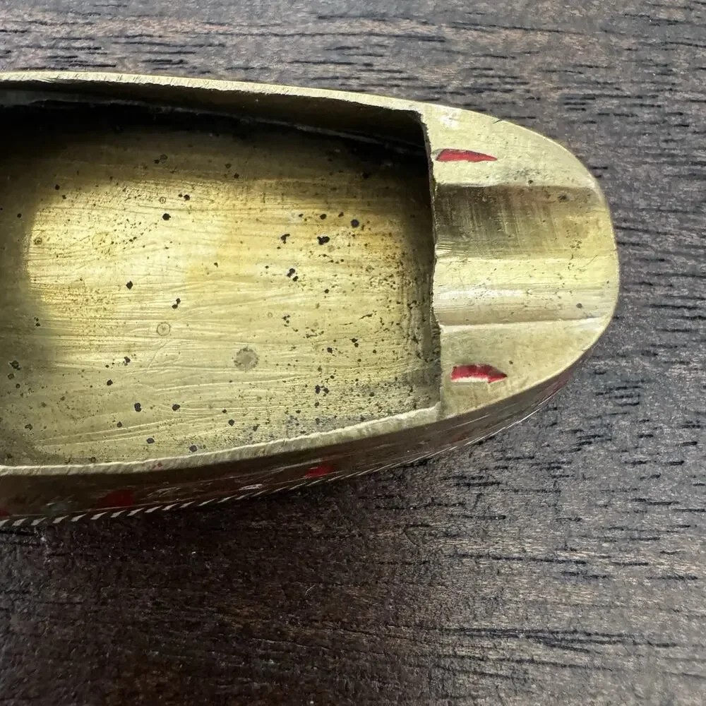 Vintage Brass Shoe Ashtray Hand Etched Red Slipper India Genie Aladdin